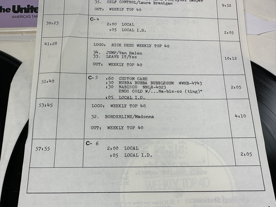 Vintage 1984 May 11 Rick Dees' Weekly Top 40: Culture Club, Talk Talk, Pretenders, Cyndi Lauper, Van Halen, Yes, Madonna & More - 4 X Vinyl Promo Records [Photo 8]
