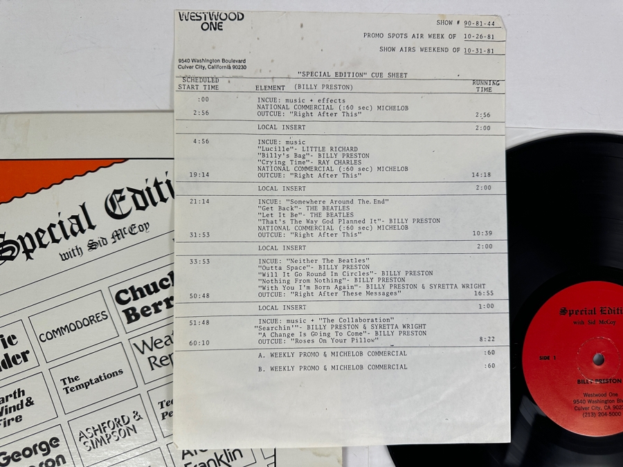 Vintage 1981 Westwood One Special Edition With Sid McCoy Black Radio's Finest Hour: Little Richard, Billy Preston, Ray Charles, The Beatles & More Vinyl Record (Jacket Has Some Water Damage) [Photo 2]