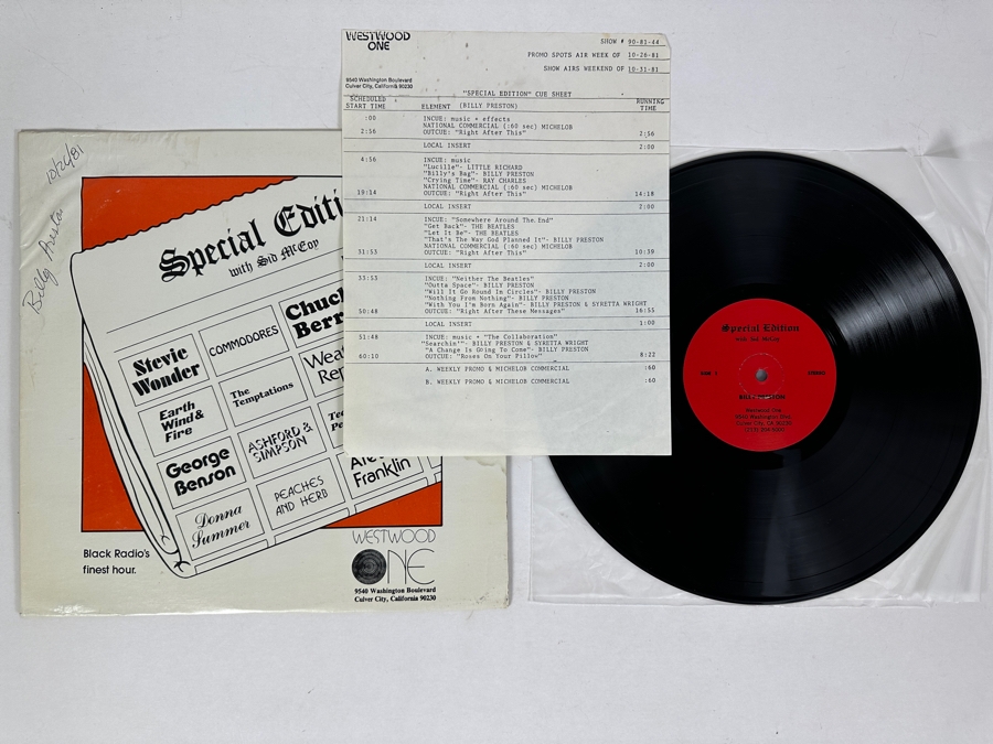 Vintage 1981 Westwood One Special Edition With Sid McCoy Black Radio's Finest Hour: Little Richard, Billy Preston, Ray Charles, The Beatles & More Vinyl Record (Jacket Has Some Water Damage) [Photo 1]