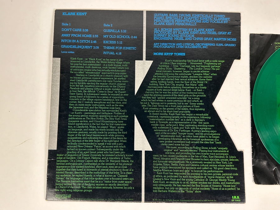 Vintage 1980 Klark Kent Kryptone Records SP 70600 Green Translucent Vinyl Record [Photo 3]