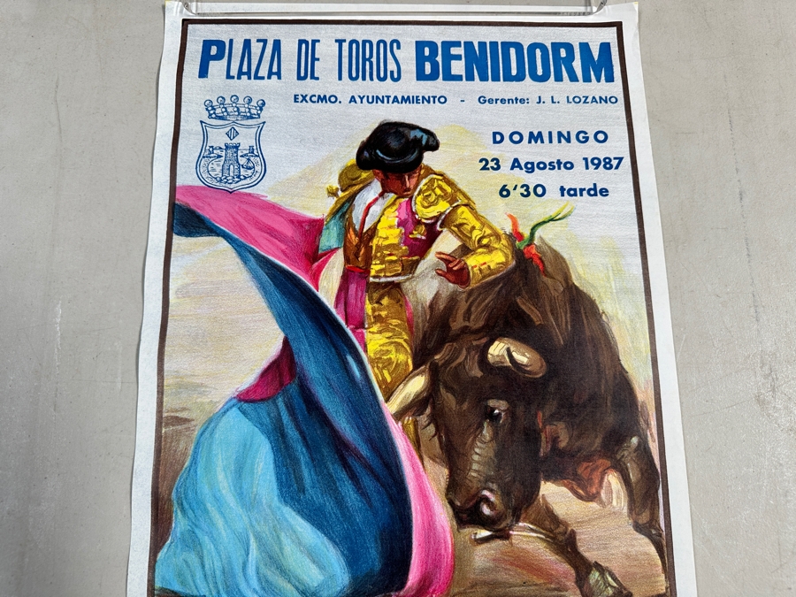 Vintage 1987 Spanish Bullfight Poster Plaza De Toros Benidorm Signed By Toreros Bullfighters 13.5 X 29 [Photo 2]