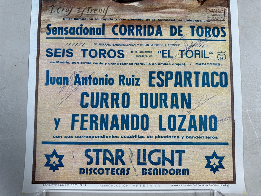 Vintage 1987 Spanish Bullfight Poster Plaza De Toros Benidorm Signed By Toreros Bullfighters 13.5 X 29 [Photo 3]