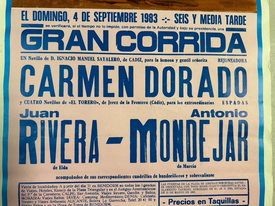 Vintage 1983 Spanish Bullfight Poster Plaza De Toros Benidorm 18 X 39 [Photo 5]
