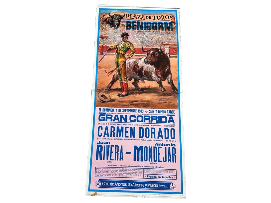 Vintage 1983 Spanish Bullfight Poster Plaza De Toros Benidorm 18 X 39 [Photo 1]