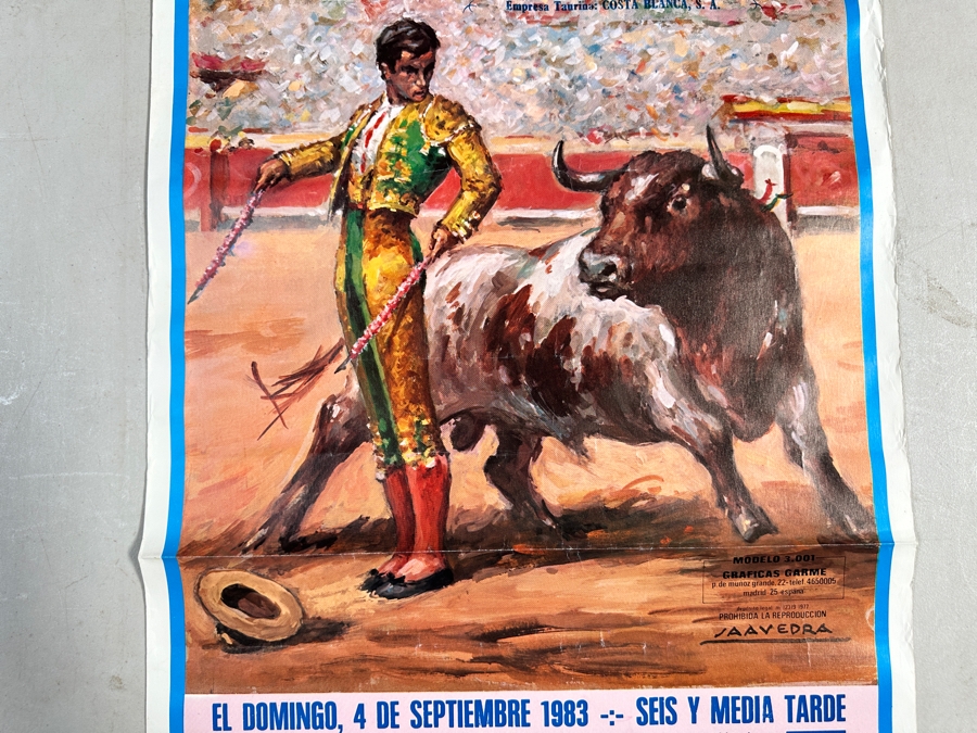 Vintage 1983 Spanish Bullfight Poster Plaza De Toros Benidorm 18 X 39 [Photo 2]