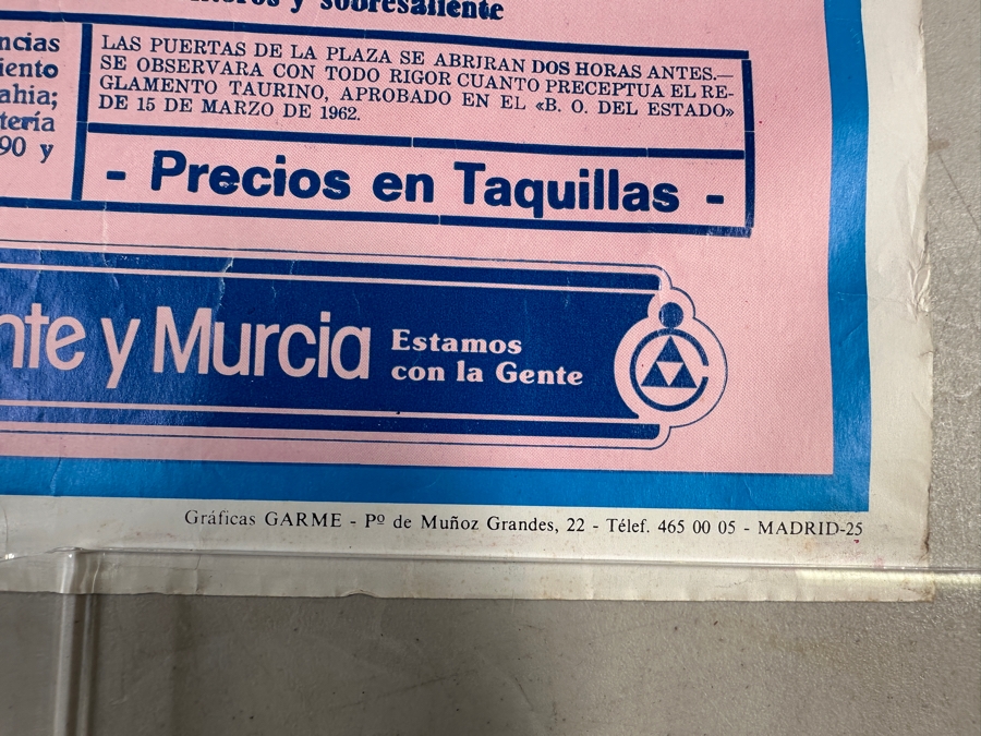 Vintage 1983 Spanish Bullfight Poster Plaza De Toros Benidorm 18 X 39 [Photo 7]