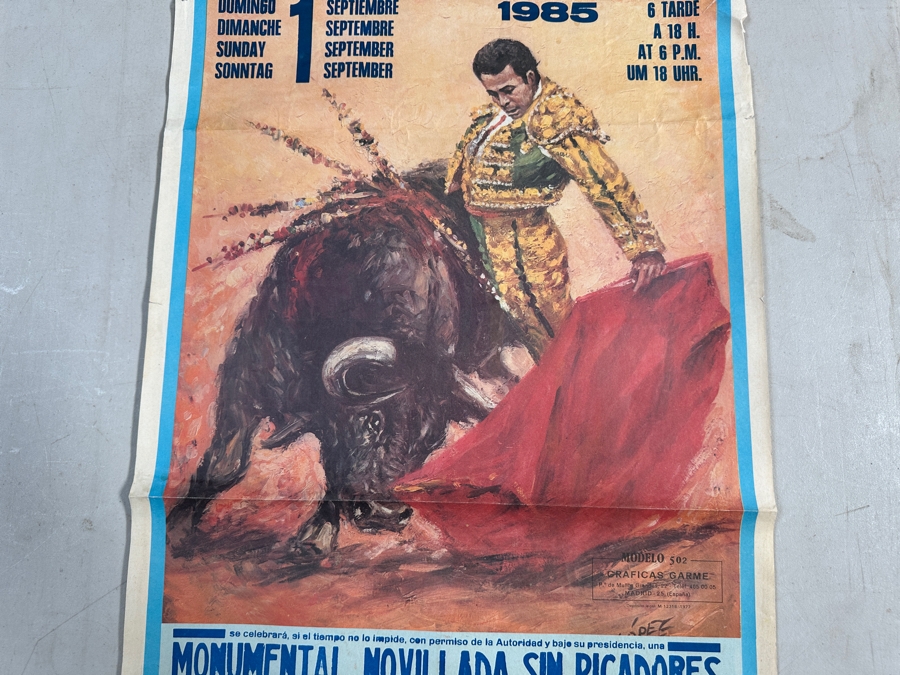 Vintage 1985 Spanish Bullfight Poster Plaza De Toros Benidorm 17.5 X 39 [Photo 2]