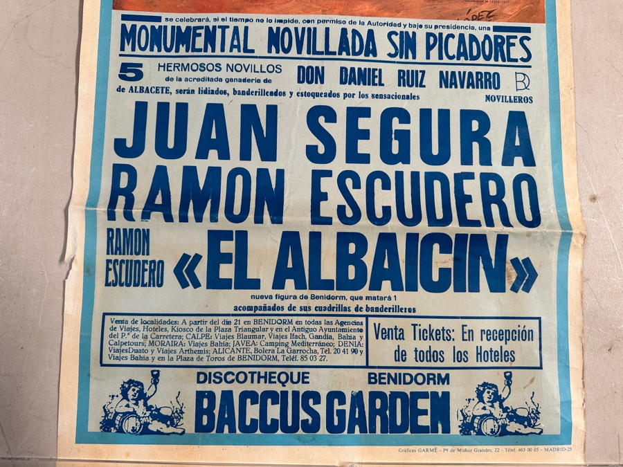 Vintage 1985 Spanish Bullfight Poster Plaza De Toros Benidorm 17.5 X 39 [Photo 6]