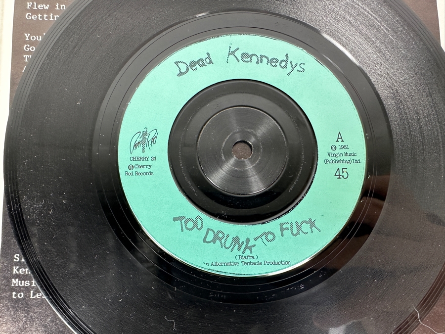 Vintage 1981 Dead Kennedys Too Drunk To Jello Biafra Cherry Red Records Cherry 24 45 Rpm Vinyl Record [Photo 6]