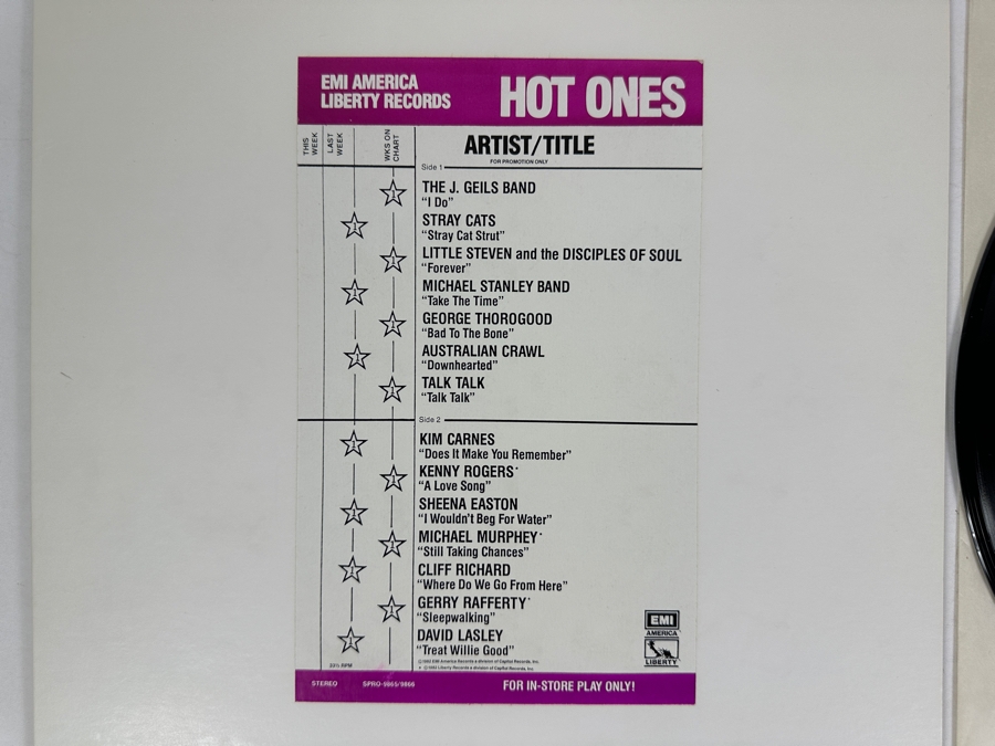 Vintage 1982 EMI America / Liberty Hot Ones Various Artists Compilation EMI America Records SPRO-9865 Vinyl Record [Photo 2]