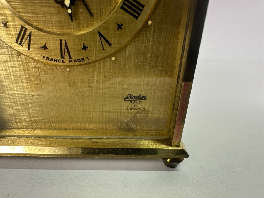 Vintage Working Brass French Linden Mechanical 8 Day 7 Jewels Clock 3W X 1.25D X 4.5H [Photo 3]