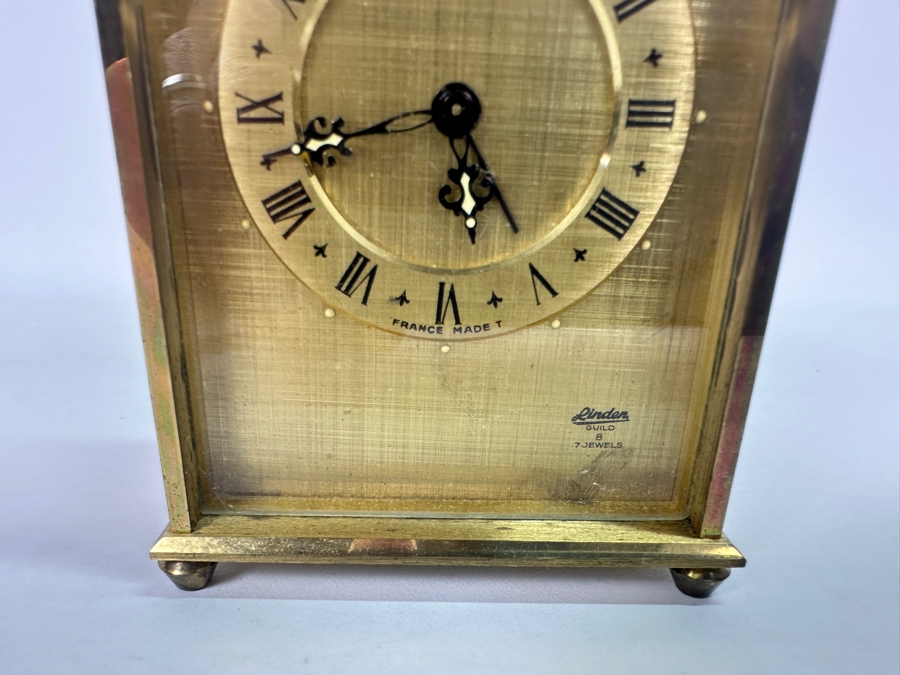 Vintage Working Brass French Linden Mechanical 8 Day 7 Jewels Clock 3W X 1.25D X 4.5H [Photo 2]