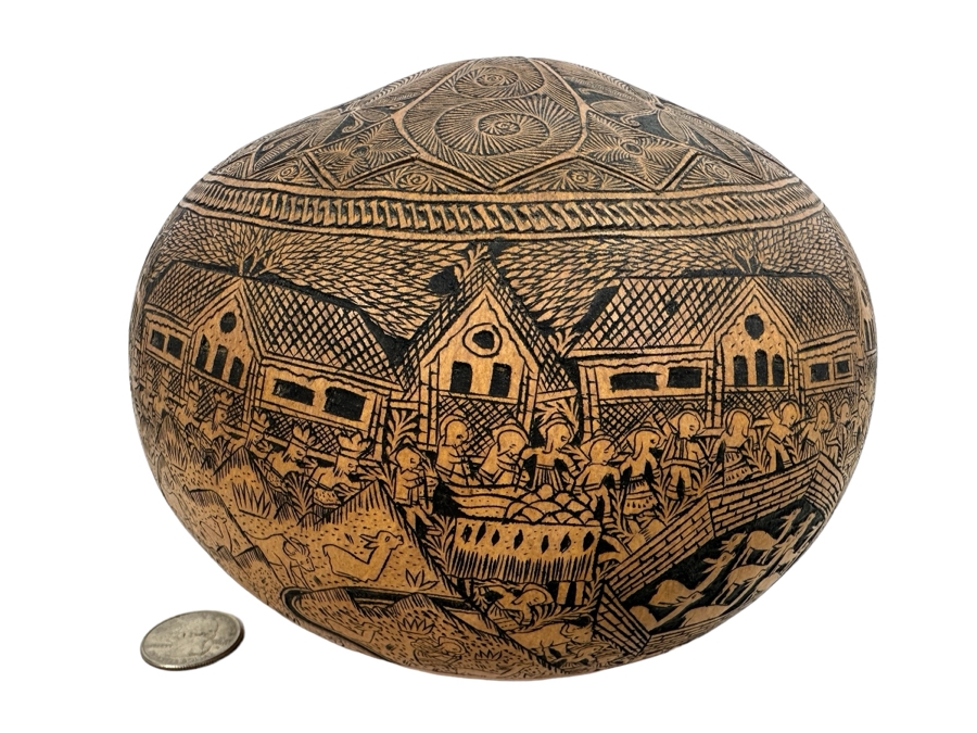 Vintage Intricately Carved Gourd 7W