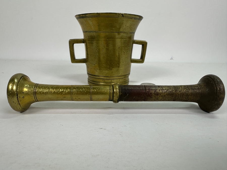 Old Solid Brass Mortar 4H And Pestle 8L [Photo 3]