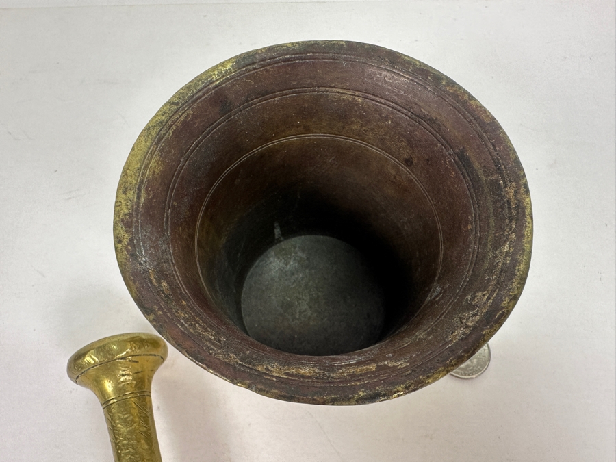Old Solid Brass Mortar 4H And Pestle 8L [Photo 5]