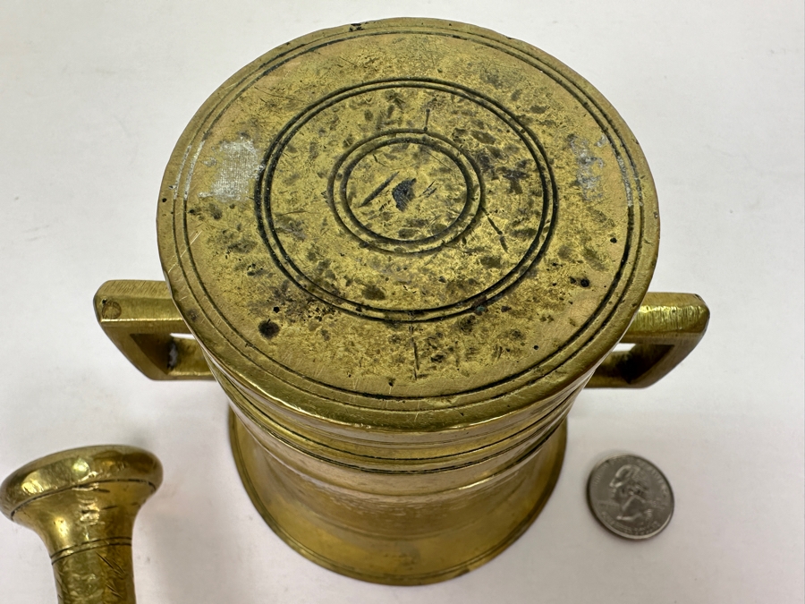 Old Solid Brass Mortar 4H And Pestle 8L [Photo 8]