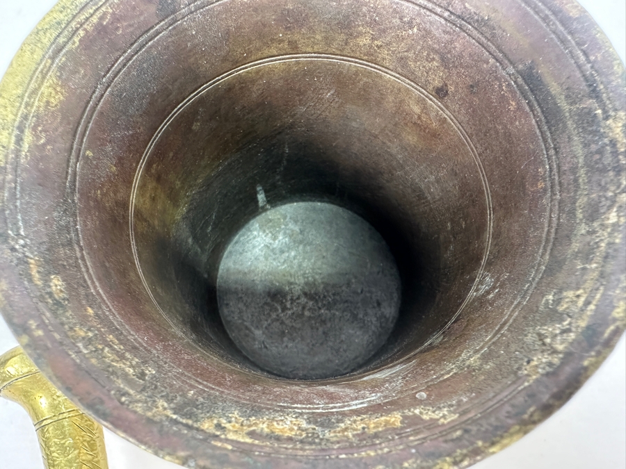 Old Solid Brass Mortar 4H And Pestle 8L [Photo 6]