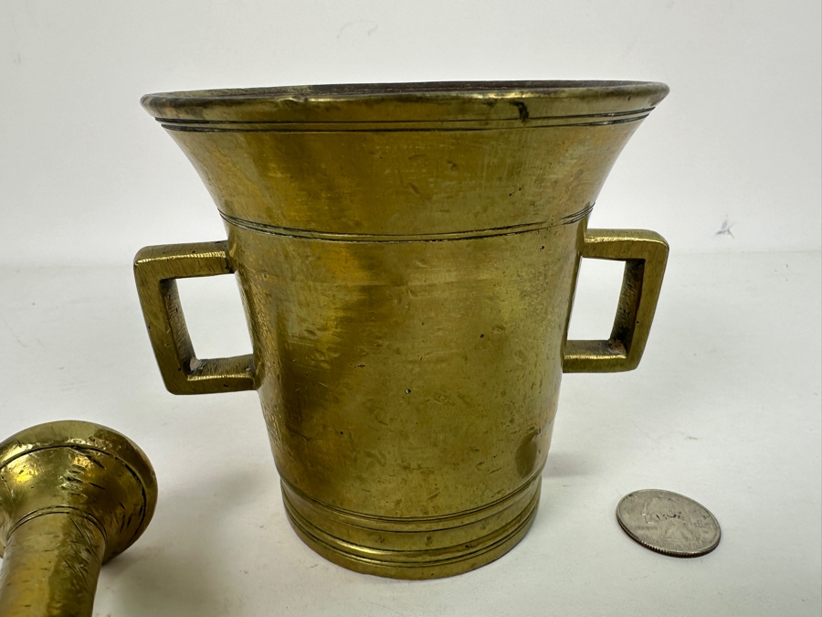 Old Solid Brass Mortar 4H And Pestle 8L [Photo 7]