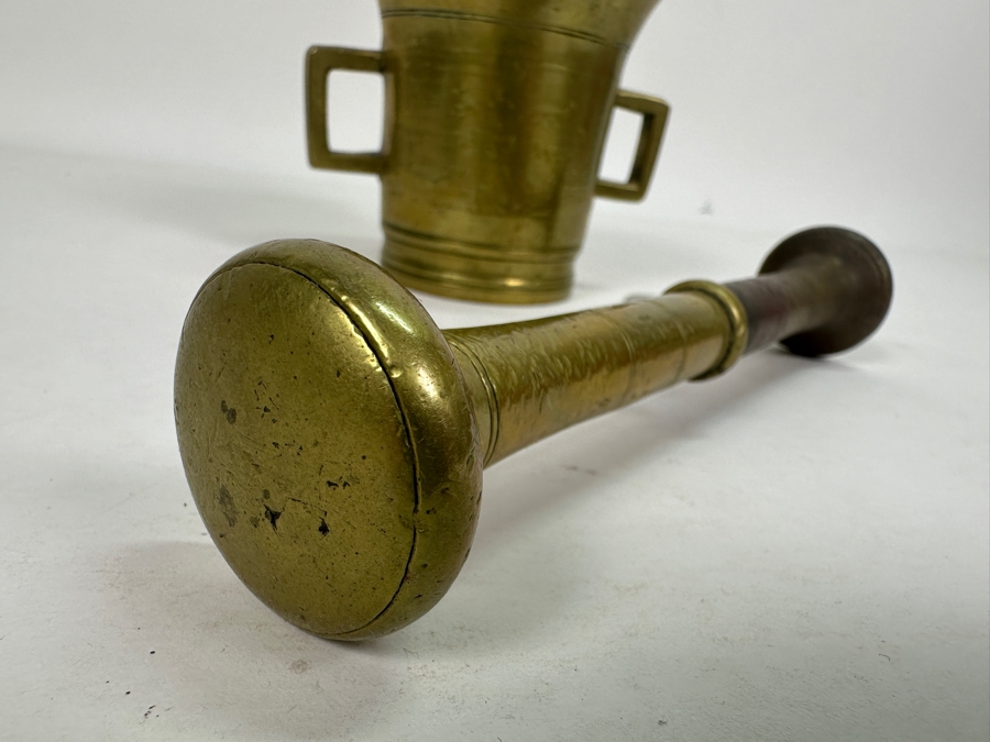 Old Solid Brass Mortar 4H And Pestle 8L [Photo 4]
