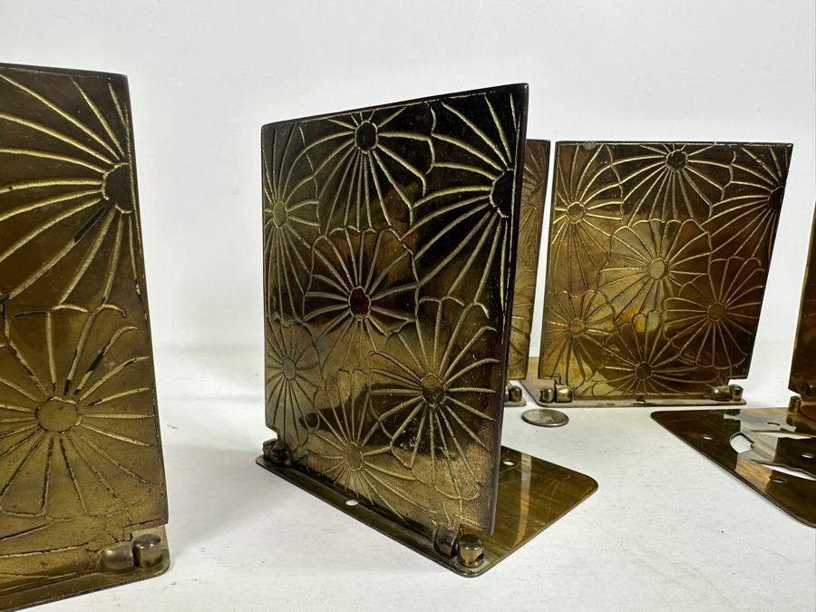 Set Of Six Vintage Brass Hinged Bookends 5W X 5.5H [Photo 4]