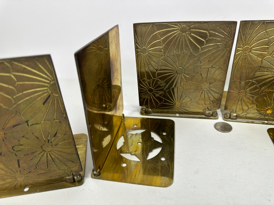 Set Of Six Vintage Brass Hinged Bookends 5W X 5.5H [Photo 3]