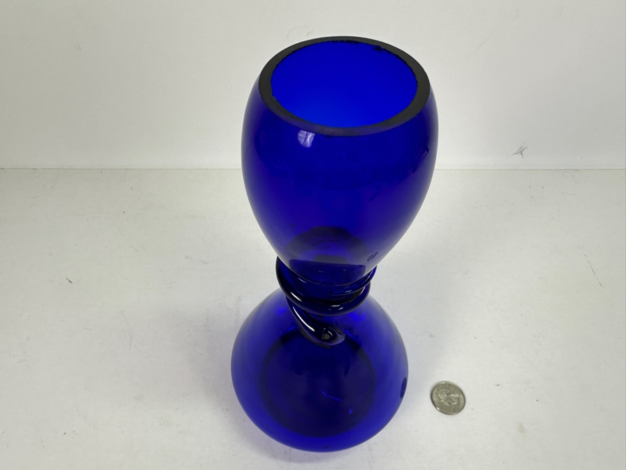 Just Added - Vintage Blue Glass Vase With Applied Coiled Snake 9.5H [Photo 3]