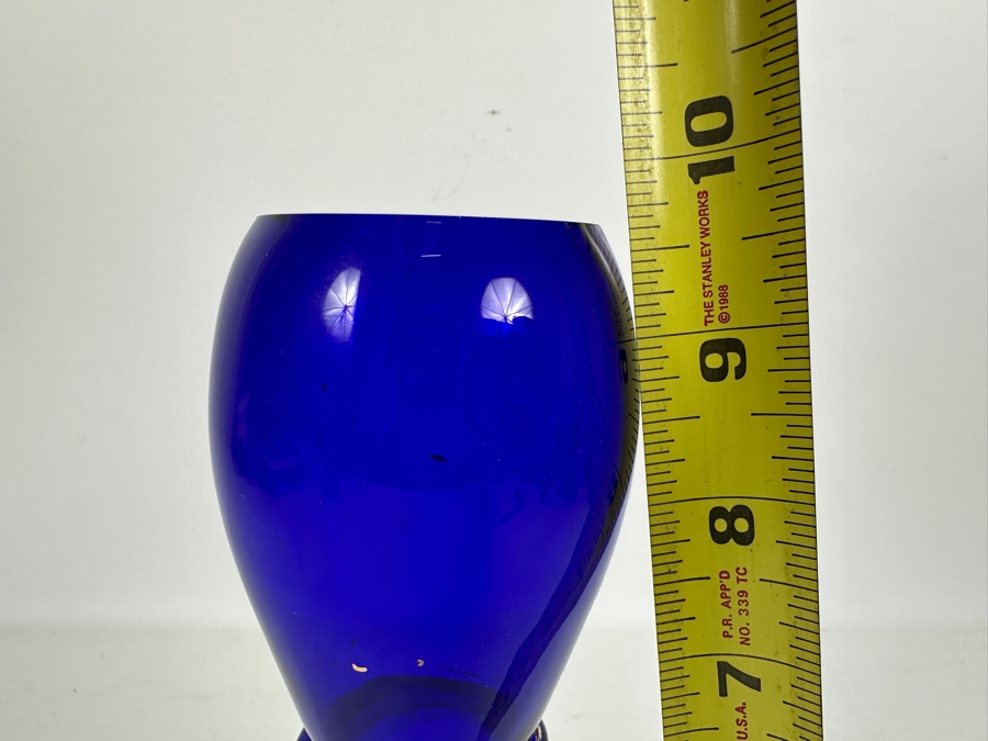 Just Added - Vintage Blue Glass Vase With Applied Coiled Snake 9.5H [Photo 4]