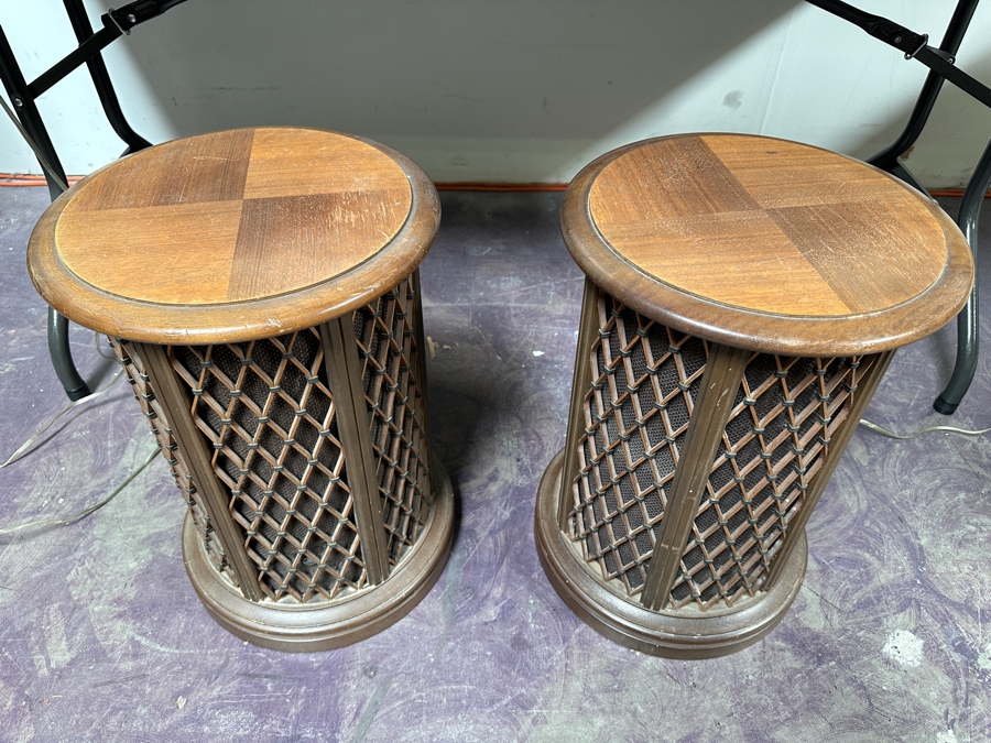 Just Added - Pair Of Rare Mid-Century Pioneer Model CS-05 Round Table Speakers 14W X 25H - Tested Working [Photo 2]
