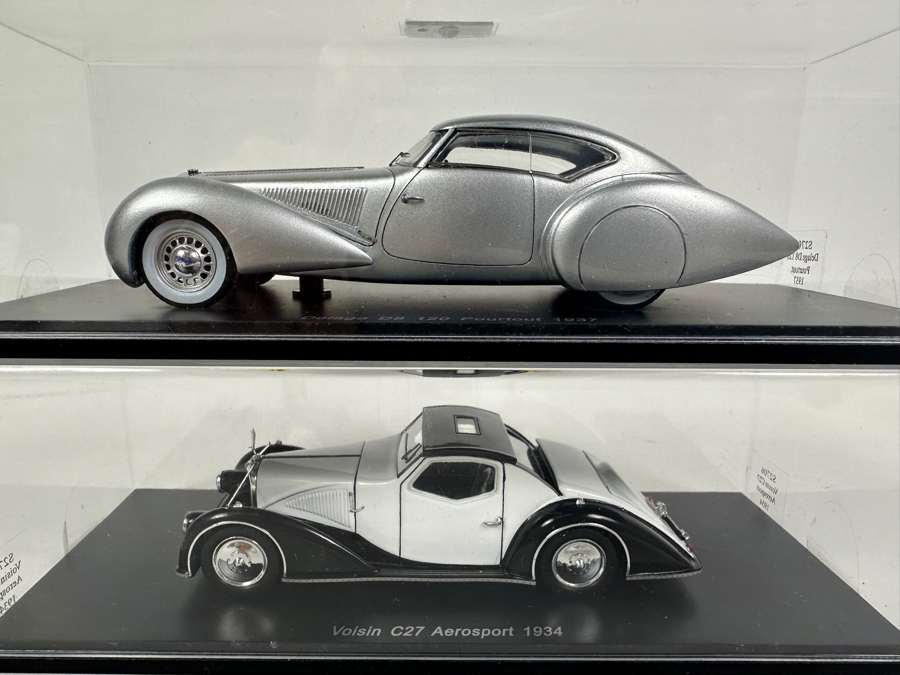 Just Added - Pair Of Diecast Spark Model Cars: Voisin C27 Aerosport 1934 & Delage D8 120 Pourtout 1937 - 7W [Photo 2]