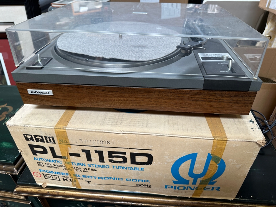 Just Added - Vintage Pioneer PL-115D Automatic Return Stereo Turntable Record Player With Original Box - Working But Needs New Rubber Belt [Photo 2]