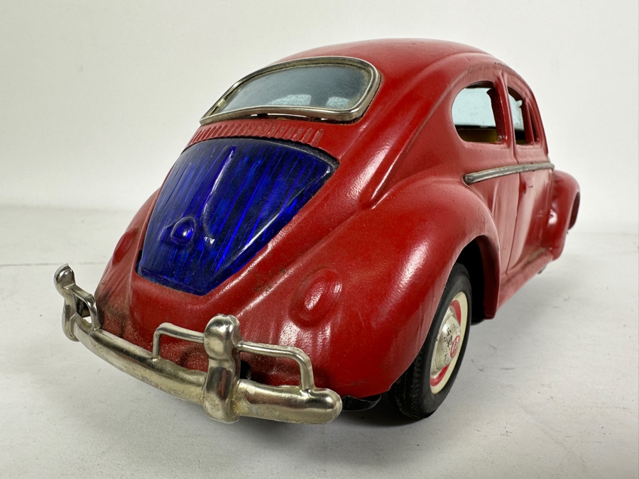 Just Added - Vintage Japanese Yoshiya KO 1960s Volkswagen VW Bug Beetle With Blue Visible Engine Tin Toy Car Battery Operated Bump And Go Action In Great Working Condition [Photo 11]