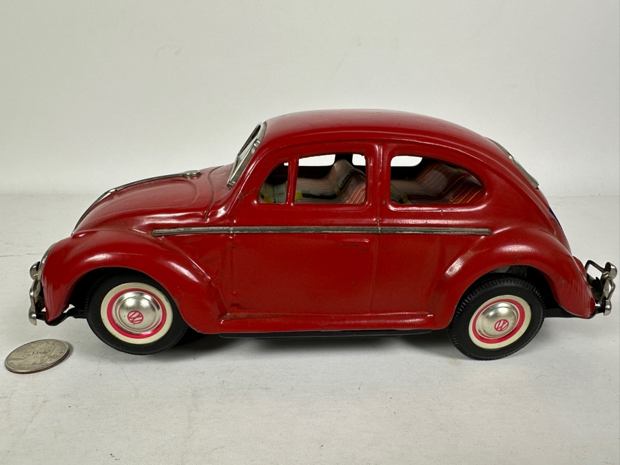 Just Added - Vintage Japanese Yoshiya KO 1960s Volkswagen VW Bug Beetle With Blue Visible Engine Tin Toy Car Battery Operated Bump And Go Action In Great Working Condition [Photo 3]