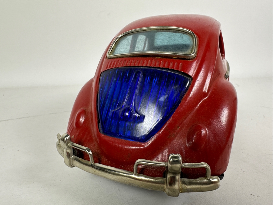 Just Added - Vintage Japanese Yoshiya KO 1960s Volkswagen VW Bug Beetle With Blue Visible Engine Tin Toy Car Battery Operated Bump And Go Action In Great Working Condition [Photo 12]