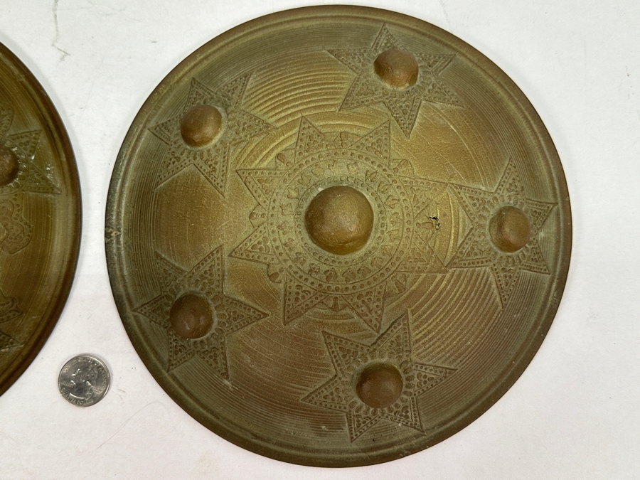 Antique Pair Of Peurise Teumaga / Lembaga Aceh, Indonesia Shields Brass 9'W [Photo 3]