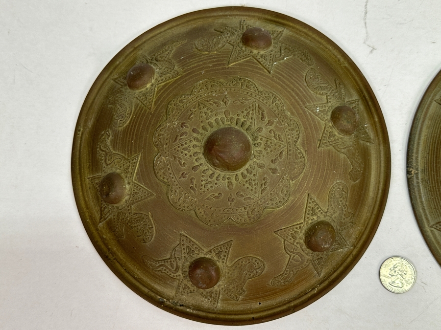 Antique Pair Of Peurise Teumaga / Lembaga Aceh, Indonesia Shields Brass 9'W [Photo 4]