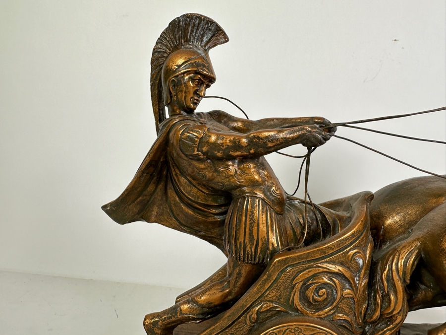 Signed Roman Warrior Chariot Painted Chalkware Statue Signed MAS 14.5W X 5D X 12H [Photo 2]