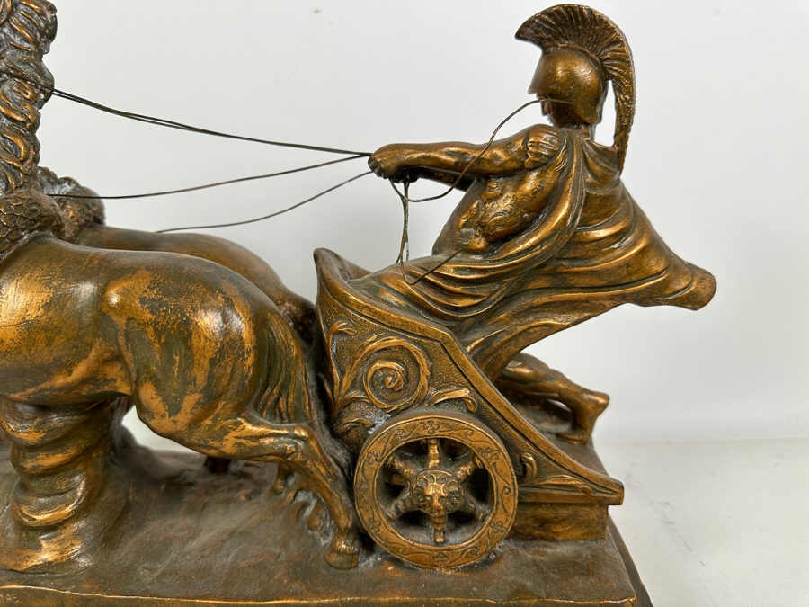 Signed Roman Warrior Chariot Painted Chalkware Statue Signed MAS 14.5W X 5D X 12H [Photo 8]