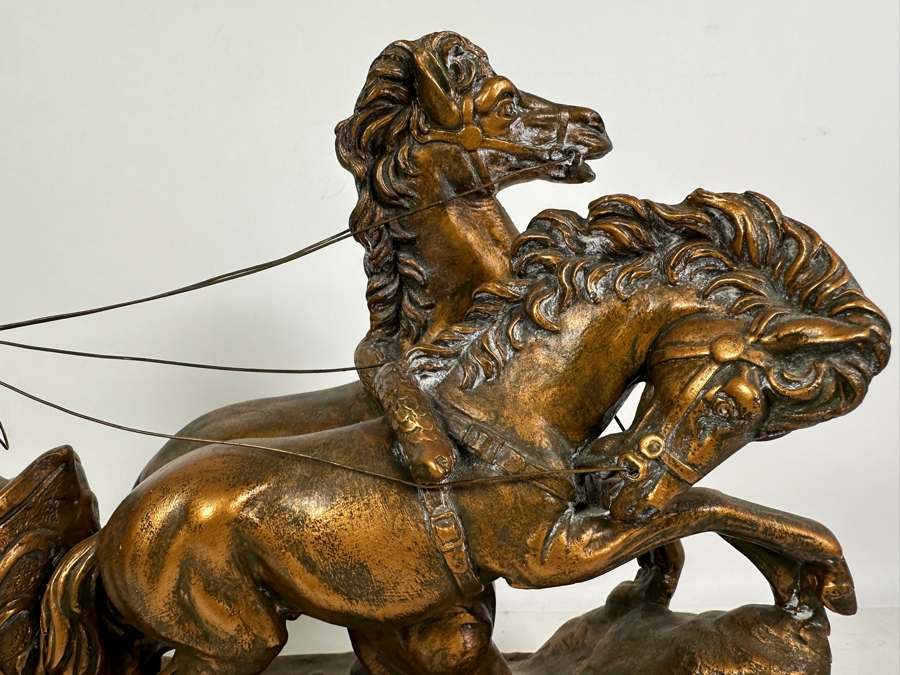 Signed Roman Warrior Chariot Painted Chalkware Statue Signed MAS 14.5W X 5D X 12H [Photo 3]