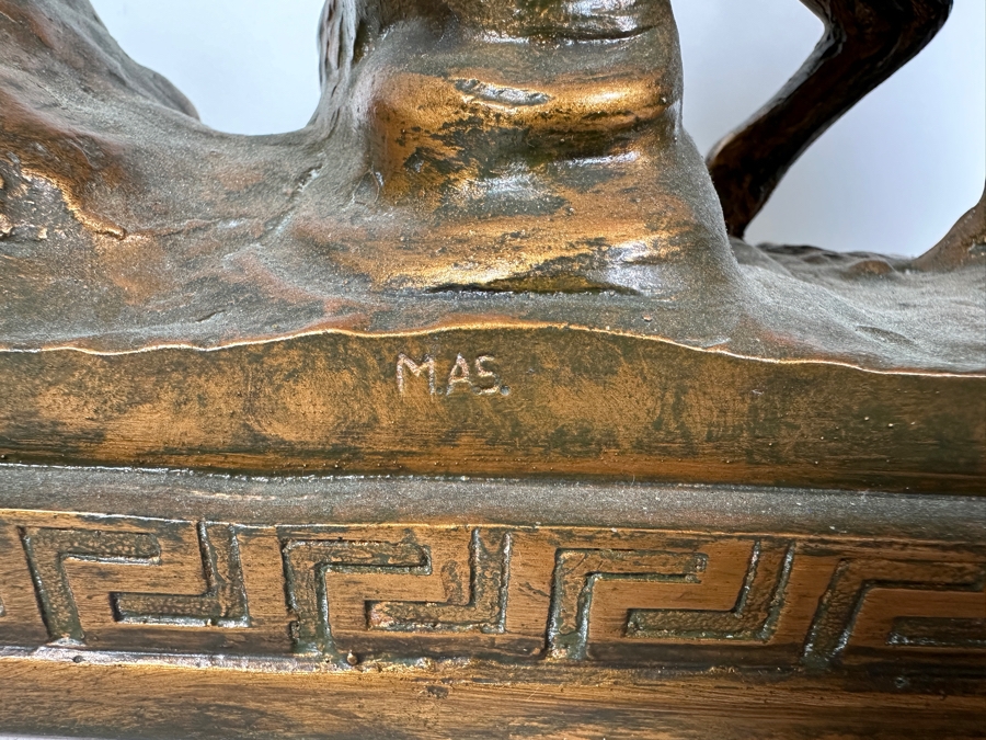 Signed Roman Warrior Chariot Painted Chalkware Statue Signed MAS 14.5W X 5D X 12H [Photo 6]