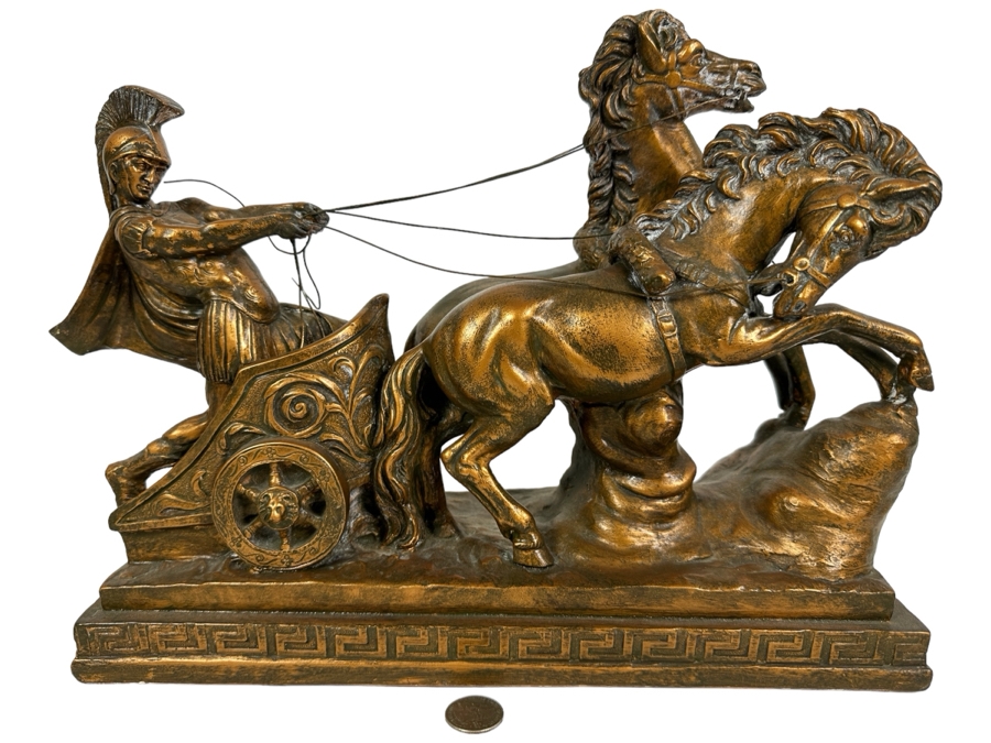 Signed Roman Warrior Chariot Painted Chalkware Statue Signed MAS 14.5W X 5D X 12H [Photo 1]