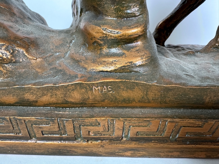 Signed Roman Warrior Chariot Painted Chalkware Statue Signed MAS 14.5W X 5D X 12H [Photo 7]