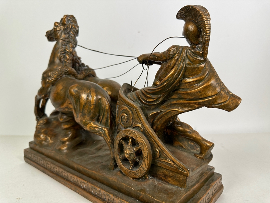 Signed Roman Warrior Chariot Painted Chalkware Statue Signed MAS 14.5W X 5D X 12H [Photo 9]