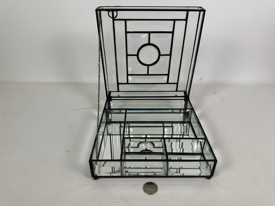 Vintage Beveled Glass & Metal Jewelry Box 8.25W X 8.25D X 3.25H [Photo 4]