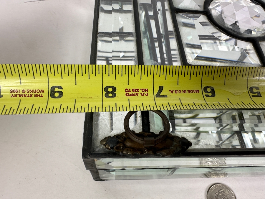 Vintage Beveled Glass & Metal Jewelry Box 8.25W X 8.25D X 3.25H [Photo 8]