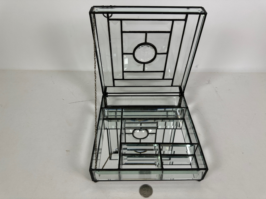 Vintage Beveled Glass & Metal Jewelry Box 8.25W X 8.25D X 3.25H [Photo 5]