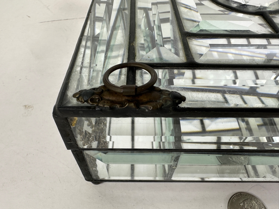 Vintage Beveled Glass & Metal Jewelry Box 8.25W X 8.25D X 3.25H [Photo 7]