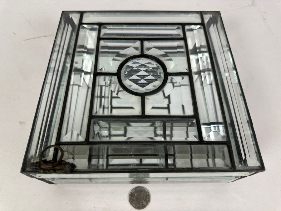 Vintage Beveled Glass & Metal Jewelry Box 8.25W X 8.25D X 3.25H [Photo 3]