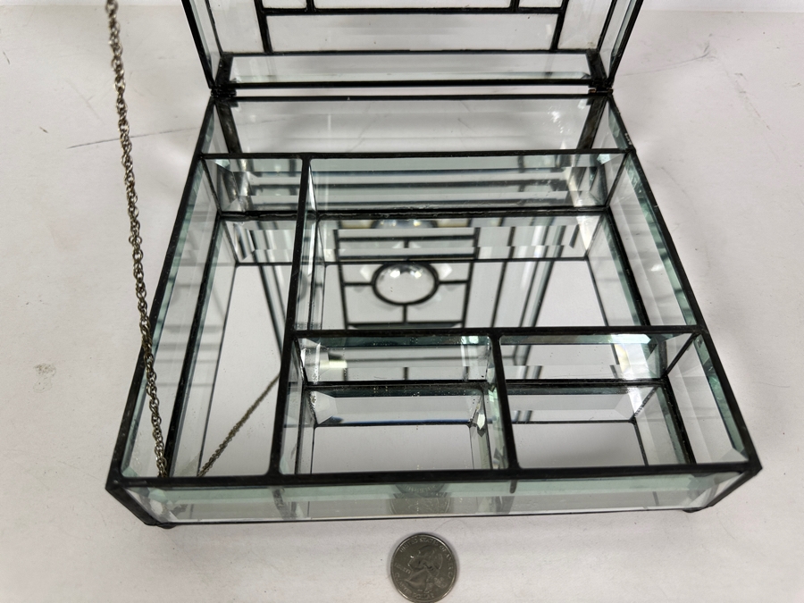 Vintage Beveled Glass & Metal Jewelry Box 8.25W X 8.25D X 3.25H [Photo 6]