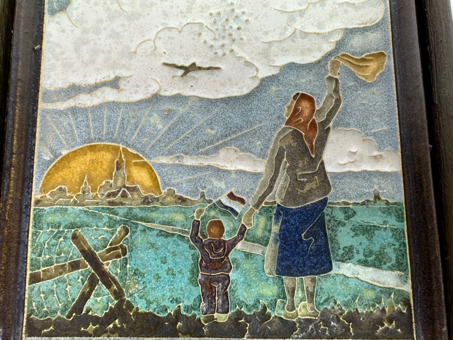 Vintage Royal Delft Cloisonne War Tile Food Dropping Manna Project April 29, 1945 Voedsel Vrede Vrijheid (Food Peace Freedom) 5.5 X 7.5 Framed [Photo 6]