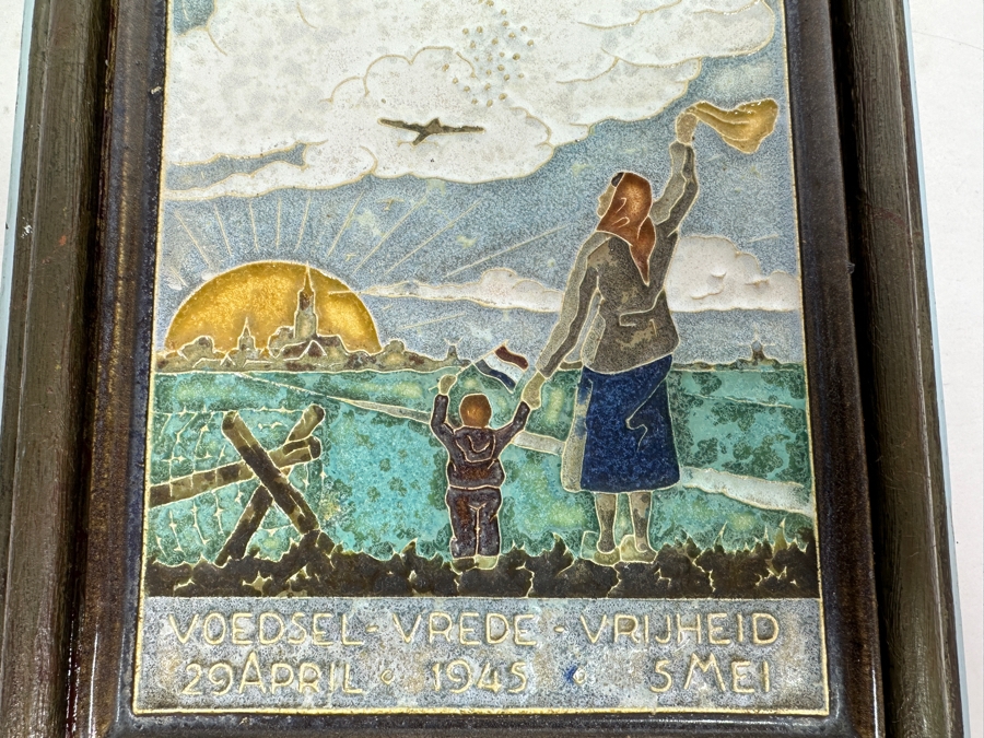 Vintage Royal Delft Cloisonne War Tile Food Dropping Manna Project April 29, 1945 Voedsel Vrede Vrijheid (Food Peace Freedom) 5.5 X 7.5 Framed [Photo 5]
